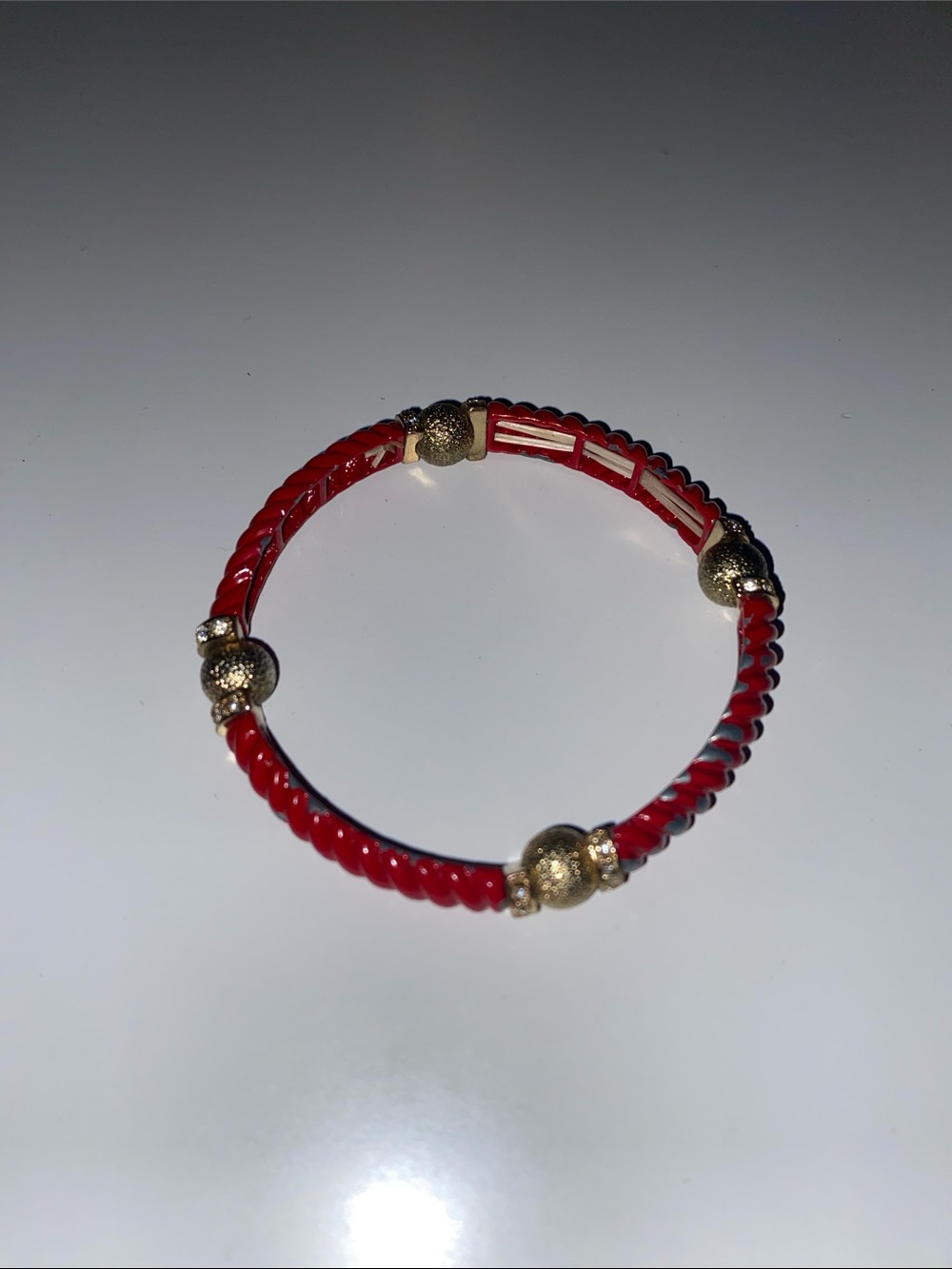 Red Twisted Bead Bracelet with Gold Accents